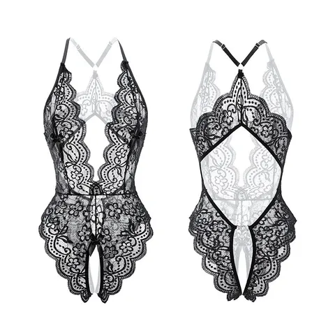 Bodysuit Ren Hoa Xẻ Ngực Đồ Ngủ Liền Thân Hở Đũng - N940 Đen