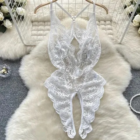 Bodysuit Ren Hoa Xẻ Ngực Sexy Gợi Cảm Đồ Ngủ Liền Thân - N940 Trắng