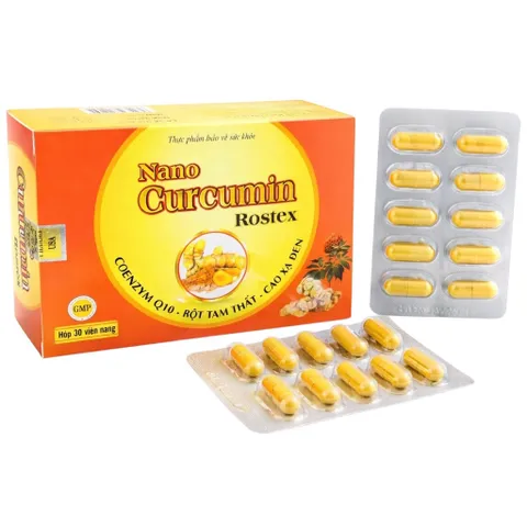 Viên uống Nano Curcumin Rostex (Hộp 30 viên) hỗ trợ giảm viêm loét dạ dày, tá tràng và trào ngược dạ dày thực quản.