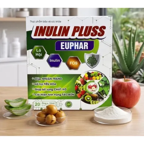 Chất Xơ Inulin Pluss Euphar Mediphar (Hộp 20 ống) bổ sung chất xơ hòa tan và hỗ trợ cải thiện tình trạng táo bón.
