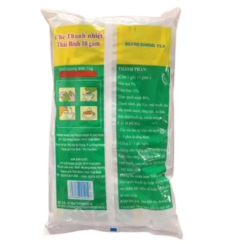 Chè Thanh Nhiệt Thái Bình 10g (Bịch 100 gói) Làm mát gan, giảm các triệu chứng như mụn nhọt, nổi mẩn, nhiệt miệng.
