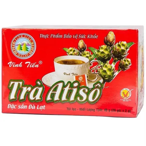 Trà Atisô Vĩnh Tiến (Hộp 20 gói x 2g) Trà túi lọc đặc sản Đà Lạt giúp thanh nhiệt, mát gan, giải độc và hỗ trợ tiêu hóa