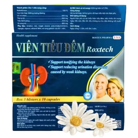 Viên Tiểu Đêm Roxtech (Hộp 30 viên) Hỗ trợ bổ thận và giảm rối loạn tiểu tiện giúp giảm tình trạng tiểu buốt, tiểu rắt