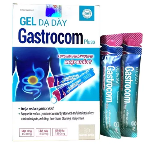 Gel Dạ Dày Gastrocom Pluss (Hộp 15 gói) Hỗ trợ giúp giảm đau thượng vị, ợ hơi, ợ chua và trào ngược dạ dày.