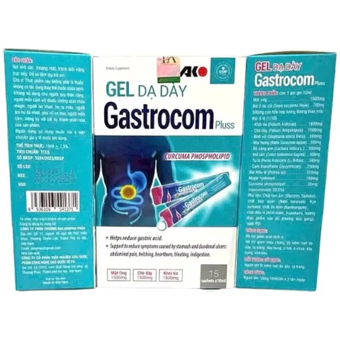 Gel Dạ Dày Gastrocom Pluss (Hộp 15 gói) Hỗ trợ giúp giảm đau thượng vị, ợ hơi, ợ chua và trào ngược dạ dày.