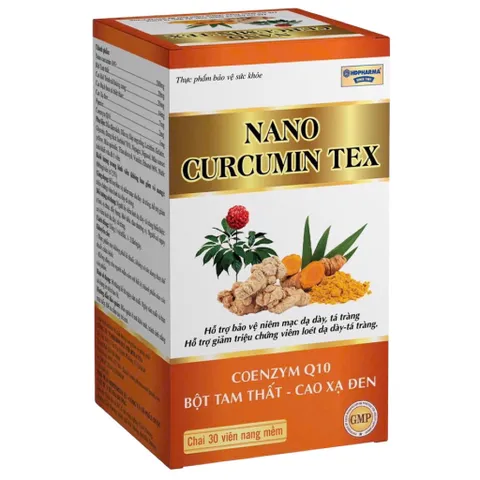 Viên uống NANO CURCUMIN TEX (Chai 30 viên) giúp hỗ trợ giảm các triệu chứng viêm loét dạ dày, tá tràng.