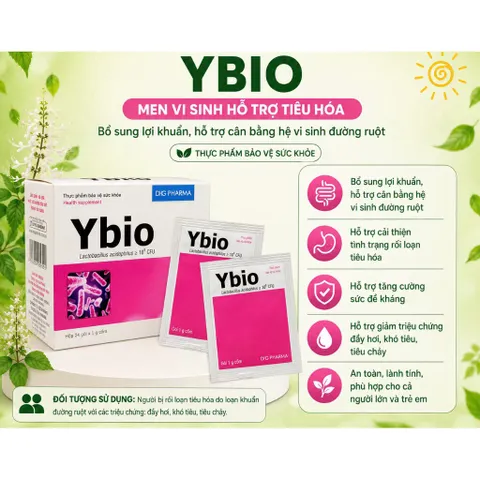 Cốm men vi sinh Ybio DHG Pharma (Hộp 24 gói) Hỗ trợ tiêu hóa giúp giảm tiêu chảy, táo bón, đầy bụng, ăn không tiêu