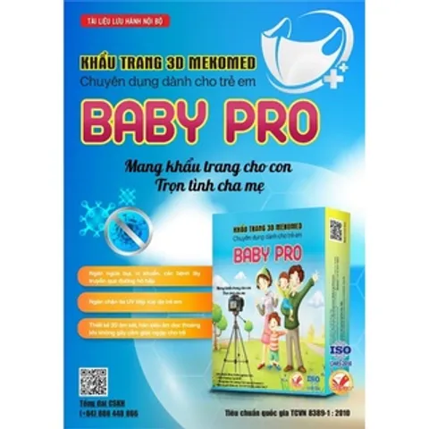 Khẩu Trang y tế trẻ em 3D MEKOMED BABY PRO (Hộp 10 cái) chuyên dụng dành cho bé yêu