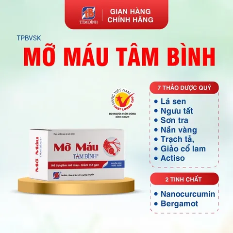 Viên uống Mỡ Máu Tâm Bình (Hộp 60 viên) Hỗ trợ giảm mỡ máu, giảm cholesterol, hỗ trợ giảm nguy cơ gan nhiễm mỡ.