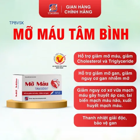 Viên uống Mỡ Máu Tâm Bình (Hộp 60 viên) Hỗ trợ giảm mỡ máu, giảm cholesterol, hỗ trợ giảm nguy cơ gan nhiễm mỡ.