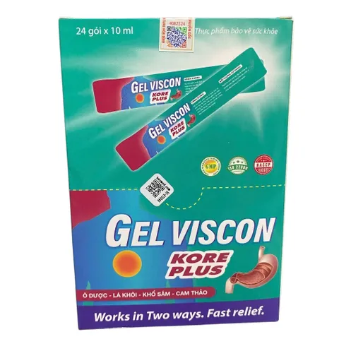 Gel dạ dày Gel Viscon Kore Plus (Hộp 24 gói) Hỗ trợ giảm tiết acid dịch vị, bảo vệ lớp niêm mạc dạ dày và tá tràng.