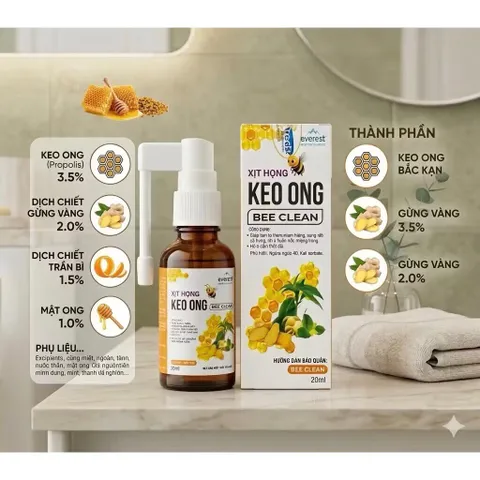 Xịt Họng Keo Ong Bee Clean (Chai 20ml) Giúp giảm đau họng, sưng họng, ngứa rát cổ họng, khản tiếng