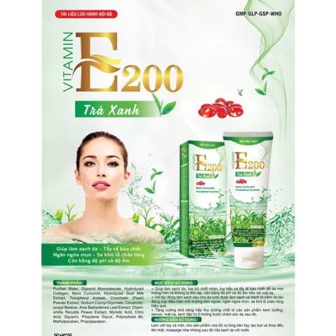 Sữa Rửa Mặt VITAMIN E200 Chiết xuất Trà Xanh (Tuýp 80ml) Giúp làm sạch da, loại bỏ chất nhờn, bụi bẩn và tẩy tế bào chết