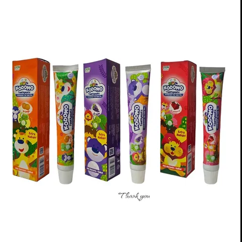KEM ĐÁNH RĂNG TRẺ EM KODOMO (Tuýp 45g) Có 4 mùi hương: Dâu, Cam, Nho, Dưa lưới.