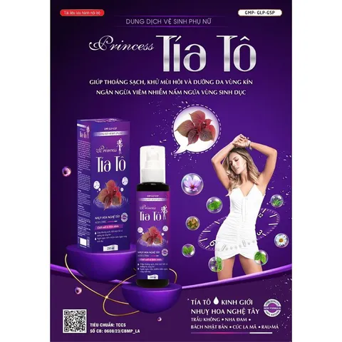 Dung Dịch Vệ Sinh Phụ Nữ Tía Tô PRINCESS (Chai 135ml) Giúp Khử Mùi Hôi, Lưu Hương Suốt 24h Trẻ Hóa Mịn Màng.
