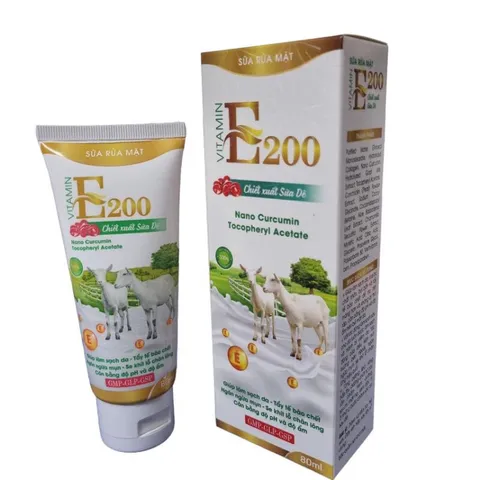 Sữa Rửa Mặt VITAMIN E200 Chiết xuất Sữa Dê (Tuýp 80ml) Làm sạch da, loại bỏ chất nhờn, bụi bẩn và tẩy tế bào chết.