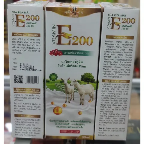 Sữa Rửa Mặt VITAMIN E200 Chiết xuất Sữa Dê (Tuýp 80ml) Làm sạch da, loại bỏ chất nhờn, bụi bẩn và tẩy tế bào chết.