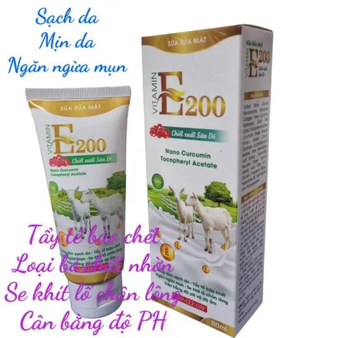 Sữa Rửa Mặt VITAMIN E200 Chiết xuất Sữa Dê (Tuýp 80ml) Làm sạch da, loại bỏ chất nhờn, bụi bẩn và tẩy tế bào chết.