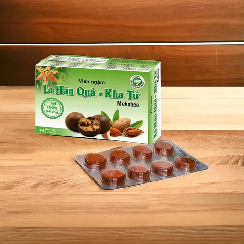 Viên ngậm ho Lá Hán Quả - Kha Tử (Hộp 16 viên) Giúp giảm ho các trường hợp: Ho gió, ho khan, ho do thời tiết thay đổi.