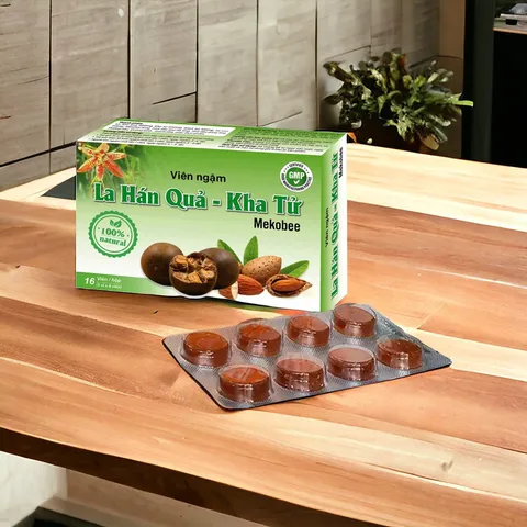Viên ngậm ho Lá Hán Quả - Kha Tử (Hộp 16 viên) Giúp giảm ho các trường hợp: Ho gió, ho khan, ho do thời tiết thay đổi.