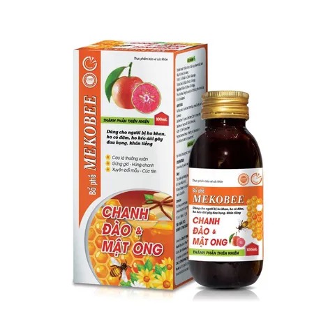 Siro MẬT ONG CHANH ĐÀO MEKOBEE (Chai 100ml) Giúp bổ phế, hỗ trợ giảm các biểu hiện: họ nhiều, tăng tiết đờm, khản tiếng.