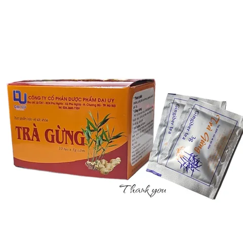 TRÀ GỪNG ĐẠI UY (Hộp 10 gói x 3g) Hỗ trợ làm ấm bụng, giảm đầy hơi, khó tiêu, buồn nôn, giúp giải cảm lạnh.