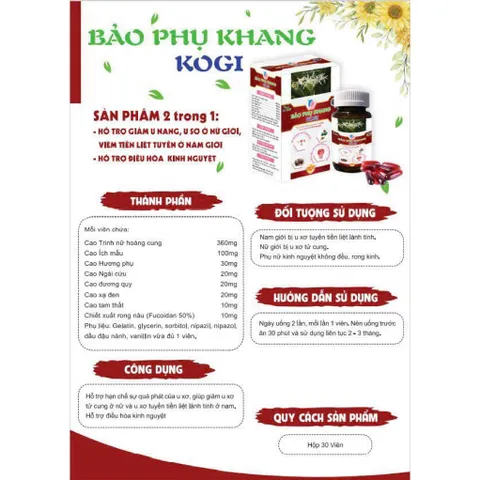 Viên uống BẢO PHỤ KHANG KOGI BAK (Chai 30 viên) Hỗ trợ điều hòa kinh nguyệt, giảm đau bụng và đau lưng trong ngày hành kinh.