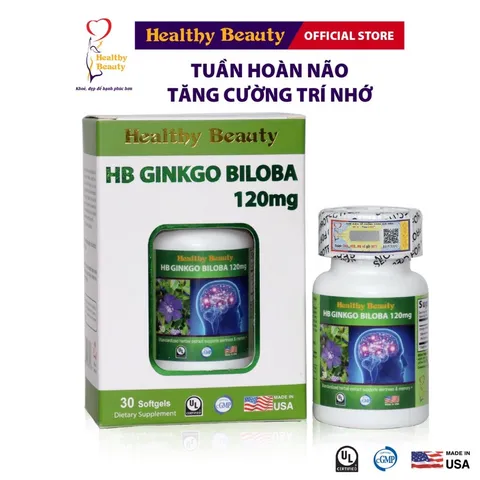 Viên uống bổ não HB GINKGO BILOBA 120mg (Hộp 30 viên) Giúp tăng cường trí nhớ, tăng tuần hoàn máu não giúp giảm stress.