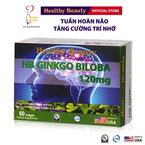 Viên uống bổ não HB GINKGO BILOBA 120mg (Hộp 30 viên) Giúp tăng cường trí nhớ, tăng tuần hoàn máu não giúp giảm stress.