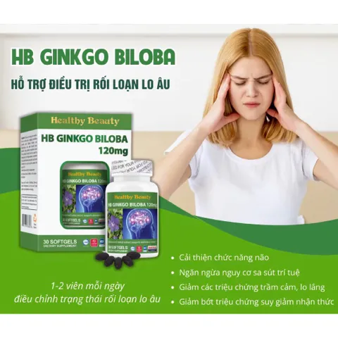 Viên uống bổ não HB GINKGO BILOBA 120mg (Hộp 30 viên) Giúp tăng cường trí nhớ, tăng tuần hoàn máu não giúp giảm stress.