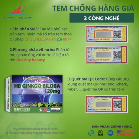 Viên uống bổ não HB GINKGO BILOBA 120mg (Hộp 30 viên) Giúp tăng cường trí nhớ, tăng tuần hoàn máu não giúp giảm stress.