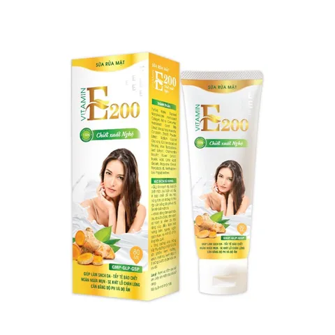 Sữa Rửa Mặt VITAMIN E200 Chiết xuất Nghệ (Tuýp 80ml) Giúp làm sạch da, loại bỏ chất nhờn, bụi bẩn và tẩy tế bào chết.