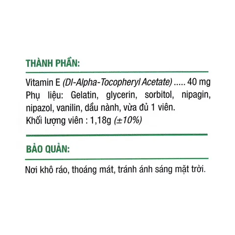 Viên uống bổ sung Vitamin E Gold PV Pharma (Hộp 30 viên) Giúp bổ sung vitamin E, chống oxy hóa, hạn chế lão hóa da.