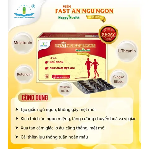 Viên uống FAST ĂN NGỦ NGON (Hộp 60 viên) Giúp giảm căng thẳng, mệt mỏi, lo âu, chán ăn, ăn không ngon, giúp ngủ ngon.