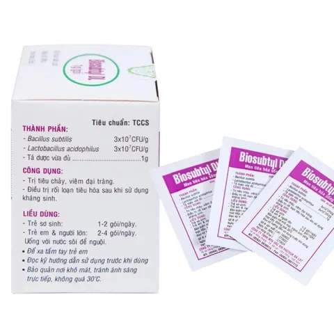 Men tiêu hóa Biosubtyl DL (Hộp 25 gói) Bổ sung vi khuẩn có lợi, giúp giảm rối loạn tiêu hóa do loạn khuẩn đường ruột.