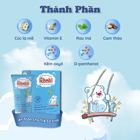 KEM HĂM NGỨA THẢO DƯỢC ÍCH NHI (Tuýp 30g) Giúp làm mát da và làm dịu vùng da bị rôm sảy, hăm tã, chàm sữa, mẫn ngứa.