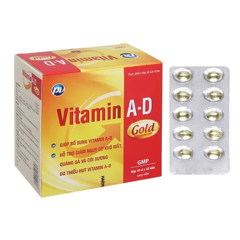 Viên uống Vitamin A-D PV Gold (Hộp 100 viên) Bổ sung vitamin A, D cho cơ thể, giảm khô mắt, quáng gà và còi xương ở trẻ.