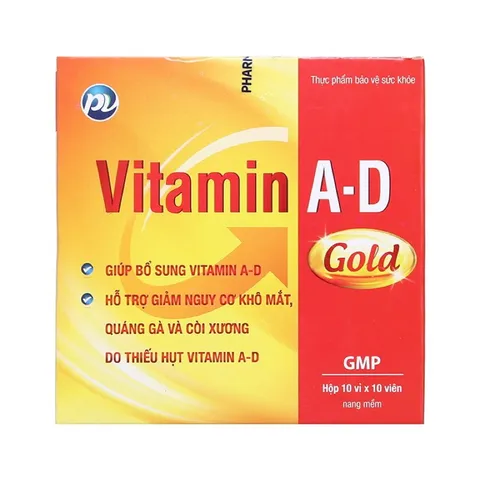 Viên uống Vitamin A-D PV Gold (Hộp 100 viên) Bổ sung vitamin A, D cho cơ thể, giảm khô mắt, quáng gà và còi xương ở trẻ.