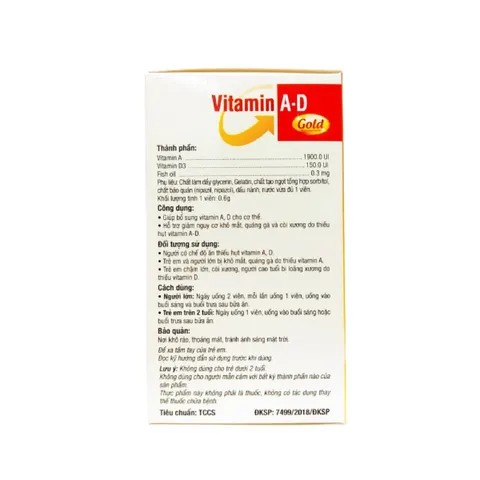 Viên uống Vitamin A-D PV Gold (Hộp 100 viên) Bổ sung vitamin A, D cho cơ thể, giảm khô mắt, quáng gà và còi xương ở trẻ.