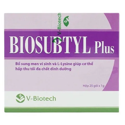 Men vi sinh dạng gói BIOSUBTYL Plus (Hộp 25 gói) Bổ sung lợi khuẩn và Lysine giúp cần bằng hệ vi sinh đường ruột.