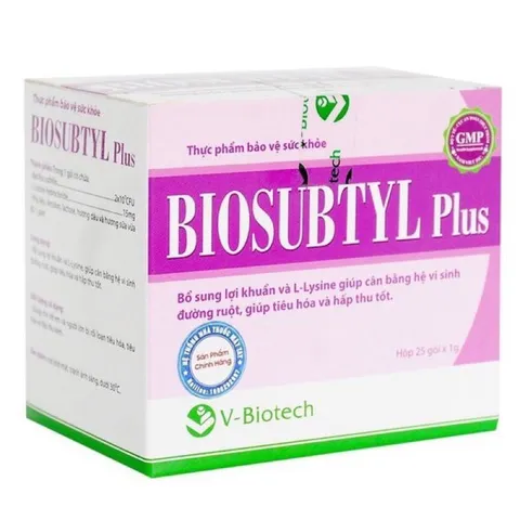 Men vi sinh dạng gói BIOSUBTYL Plus (Hộp 25 gói) Bổ sung lợi khuẩn và Lysine giúp cần bằng hệ vi sinh đường ruột.