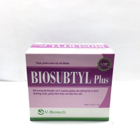 Men vi sinh dạng gói BIOSUBTYL Plus (Hộp 25 gói) Bổ sung lợi khuẩn và Lysine giúp cần bằng hệ vi sinh đường ruột.