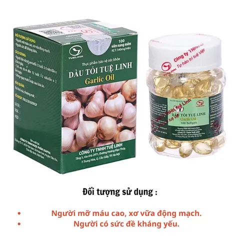 DẦU TỎI TUỆ LINH Garlic Oil (Hộp 100 viên) Hỗ trợ kiểm soát mỡ máu, mỡ gan, bảo vệ tim mạch, giúp giảm ho cảm lạnh.
