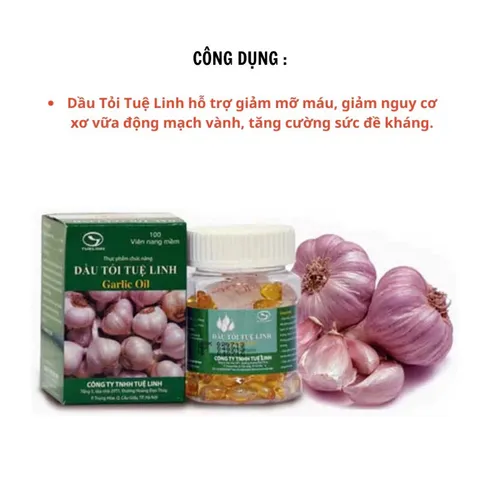 DẦU TỎI TUỆ LINH Garlic Oil (Hộp 100 viên) Hỗ trợ kiểm soát mỡ máu, mỡ gan, bảo vệ tim mạch, giúp giảm ho cảm lạnh.