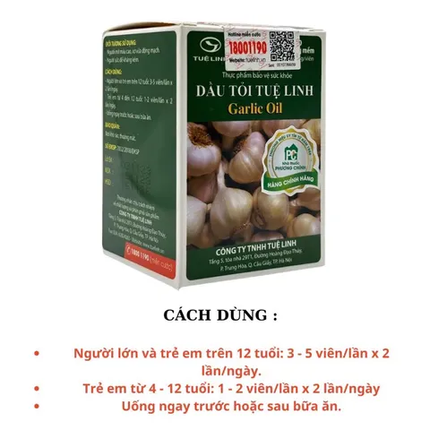 DẦU TỎI TUỆ LINH Garlic Oil (Hộp 100 viên) Hỗ trợ kiểm soát mỡ máu, mỡ gan, bảo vệ tim mạch, giúp giảm ho cảm lạnh.