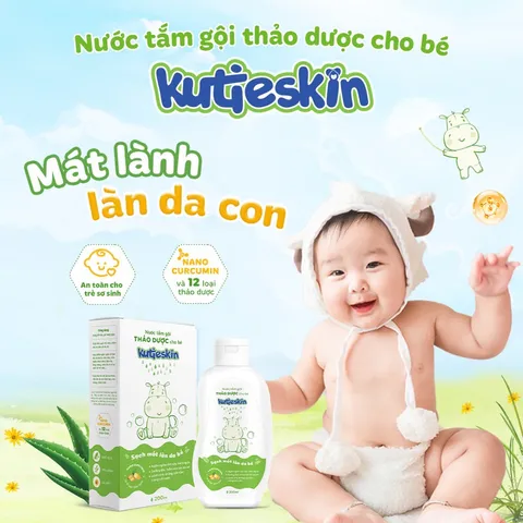Nước tắm gội thảo dược cho bé Kutieskin (Chai 200ml) giúp làm sạch dịu nhẹ chăm sóc và tăng cường hàng rào bảo vệ làn da