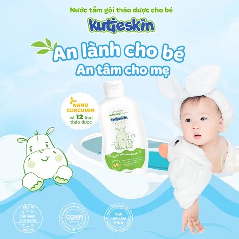 Nước tắm gội thảo dược cho bé Kutieskin (Chai 200ml) giúp làm sạch dịu nhẹ chăm sóc và tăng cường hàng rào bảo vệ làn da