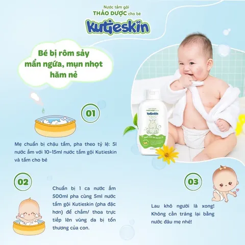 Nước tắm gội thảo dược cho bé Kutieskin (Chai 200ml) giúp làm sạch dịu nhẹ chăm sóc và tăng cường hàng rào bảo vệ làn da