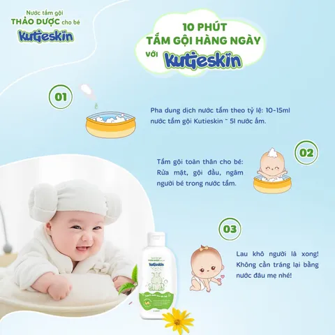 Nước tắm gội thảo dược cho bé Kutieskin (Chai 200ml) giúp làm sạch dịu nhẹ chăm sóc và tăng cường hàng rào bảo vệ làn da