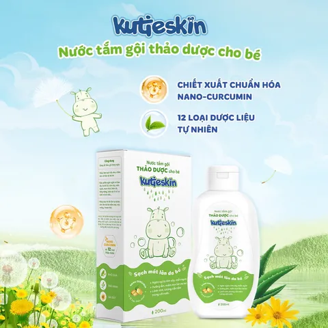 Nước tắm gội thảo dược cho bé Kutieskin (Chai 200ml) giúp làm sạch dịu nhẹ chăm sóc và tăng cường hàng rào bảo vệ làn da